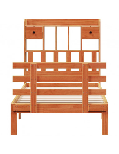 Letto Libreria senza Materasso Marrone Cera 75x190 cm in Pino