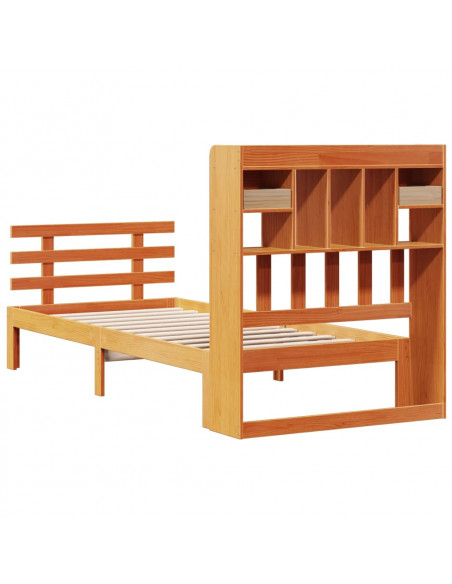 Letto Libreria senza Materasso Marrone Cera 75x190 cm in Pino