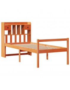 Letto Libreria senza Materasso Marrone Cera 75x190 cm in Pino 2