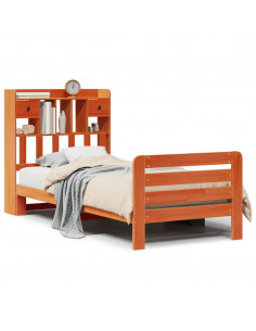 Letto Libreria senza Materasso Marrone Cera 75x190 cm in Pino
