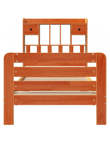 Letto Libreria senza Materasso Marrone Cera 75x190 cm in Pino