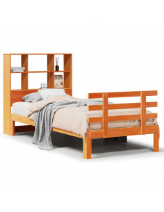 Letto Libreria senza Materasso Marrone Cera 75x190 cm in Pino