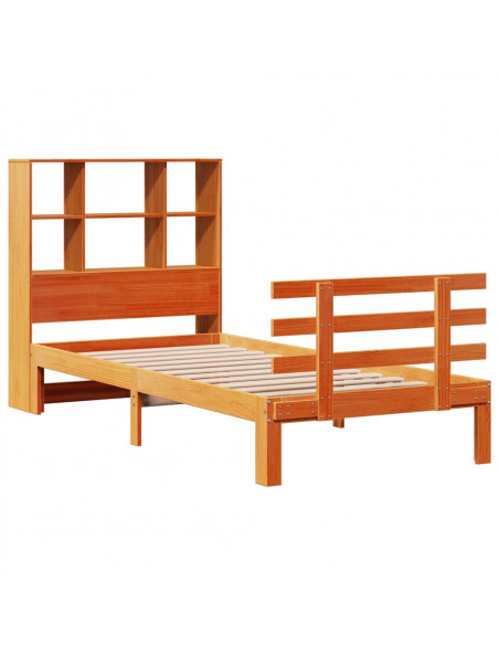 Letto Libreria senza Materasso Marrone Cera 75x190 cm in Pino