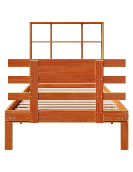 Letto Libreria senza Materasso Marrone Cera 75x190 cm in Pino