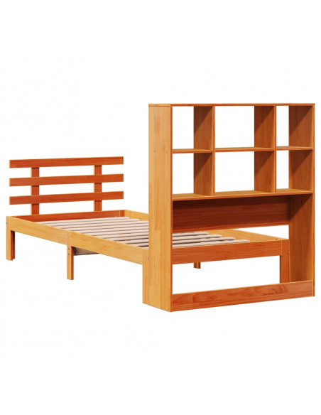 Letto Libreria senza Materasso Marrone Cera 75x190 cm in Pino