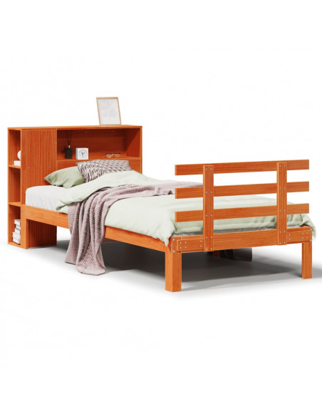 Letto Libreria senza Materasso Marrone Cera 75x190 cm in Pino