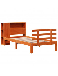 Letto Libreria senza Materasso Marrone Cera 75x190 cm in Pino 2