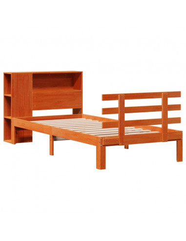 Letto Libreria senza Materasso Marrone Cera 75x190 cm in Pino