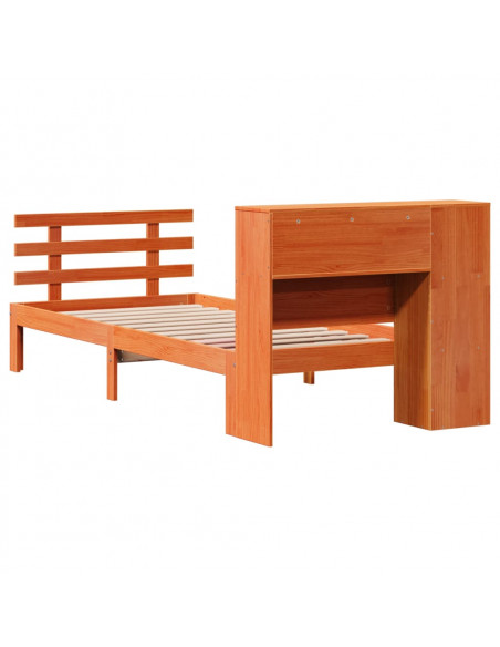 Letto Libreria senza Materasso Marrone Cera 75x190 cm in Pino