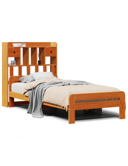 Letto Libreria senza Materasso Marrone Cera 90x200 cm in Pino