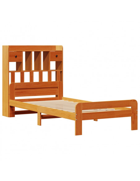 Letto Libreria senza Materasso Marrone Cera 90x200 cm in Pino
