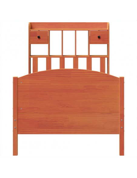 Letto Libreria senza Materasso Marrone Cera 90x200 cm in Pino