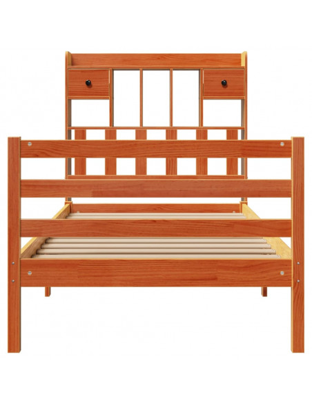 Letto Libreria senza Materasso Marrone Cera 90x200 cm in Pino