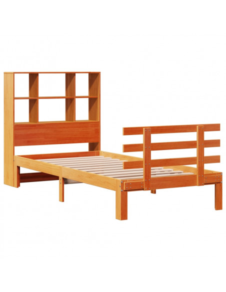 Letto Libreria senza Materasso Marrone Cera 90x200 cm in Pino