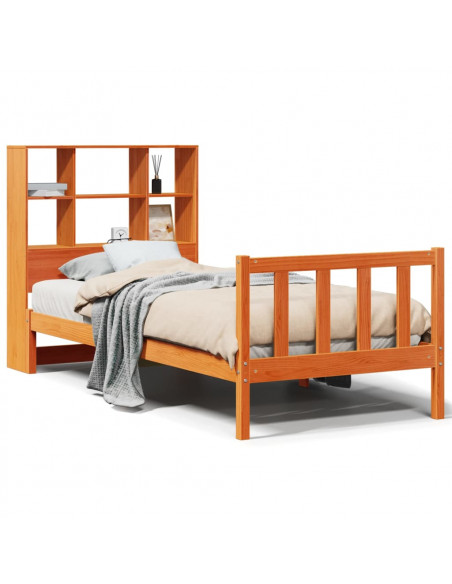 Letto Libreria senza Materasso Marrone Cera 90x200 cm in Pino