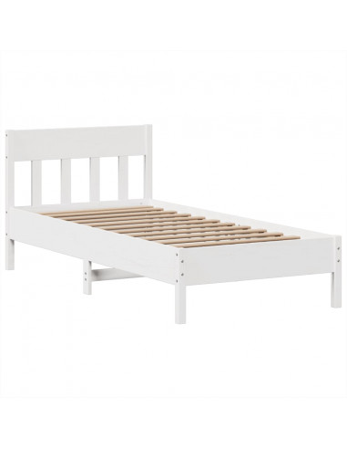 Letto senza Materasso Bianco 90x190 cm in Legno Massello Pino