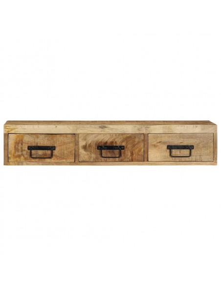 Mobile TV a Parete 100x30x19 cm Legno Grezzo Massello di Mango