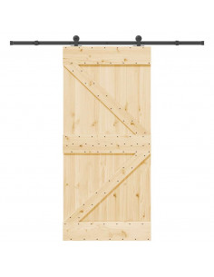 Porta Scorrevole con Set Hardware 95x210 cm Legno Massello Pino
