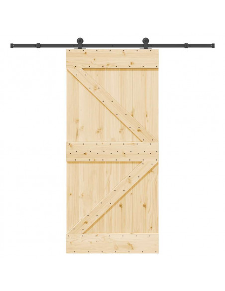 Porta Scorrevole con Set Hardware 95x210 cm Legno Massello Pino