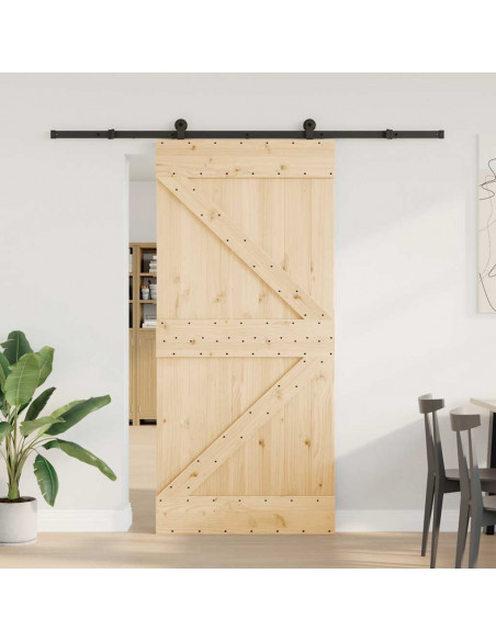 Porta Scorrevole con Set Hardware 95x210 cm Legno Massello Pino