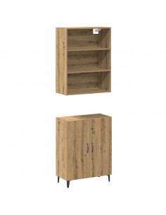 Credenza con Pensile Rovere Artigianale in Legno Multistrato