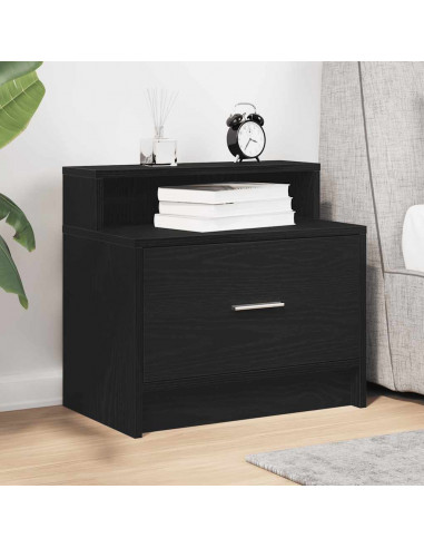 Comodino con Cassetto Rovere Nero 51x31x47 cm