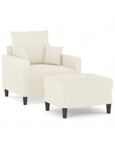 Poltrona con Poggiapiedi Crema 60 cm in Velluto