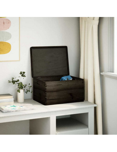 Scatola in Legno Coperchio&Manici Nera 40x30x23cm Legno di Pino