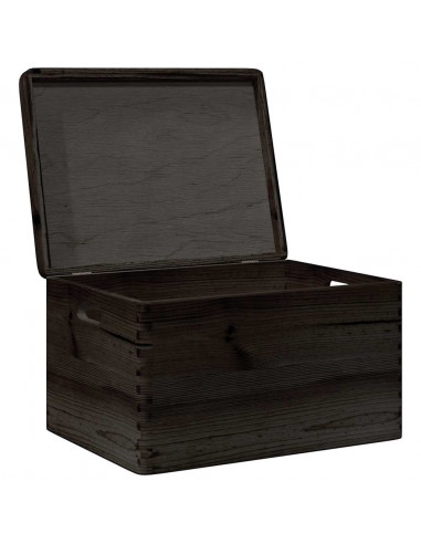 Scatola in Legno Coperchio&Manici Nera 40x30x23cm Legno di Pino
