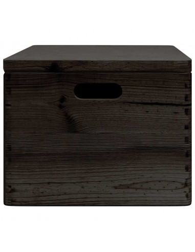 Scatola in Legno Coperchio&Manici Nera 40x30x23cm Legno di Pino