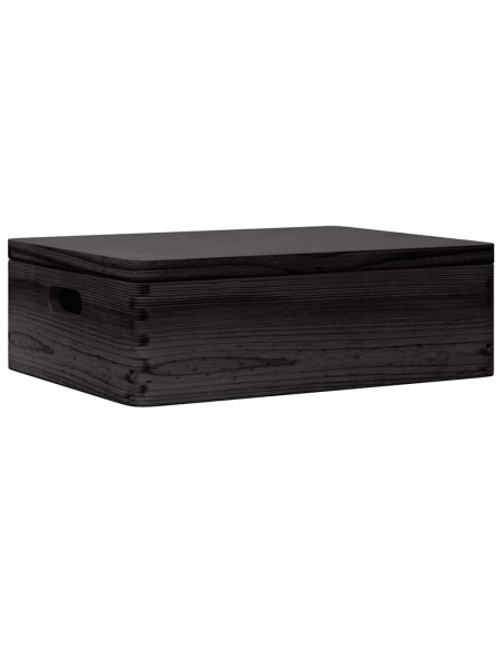 Scatola in Legno Coperchio&Manici Nera 40x30x13cm Legno di Pino