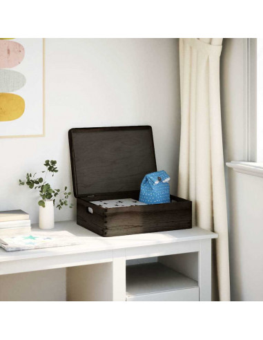 Scatola in Legno Coperchio&Manici Nera 40x30x13cm Legno di Pino