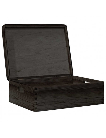 Scatola in Legno Coperchio&Manici Nera 40x30x13cm Legno di Pino