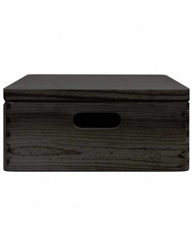 Scatola in Legno Coperchio&Manici Nera 40x30x13cm Legno di Pino