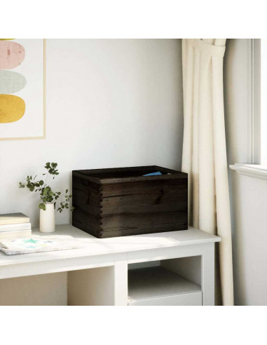 Scatola in Legno con Manici Nera 40x30x23 cm in Legno di Pino