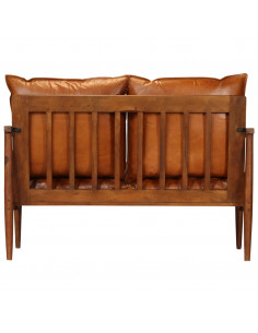 Set Divani 3 pz in vera Pelle e Legno Massello Acacia Marrone