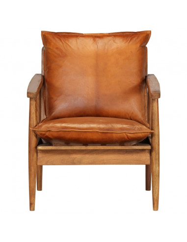 Set Divani 3 pz in vera Pelle e Legno Massello Acacia Marrone