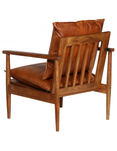 Set Divani 3 pz in vera Pelle e Legno Massello Acacia Marrone