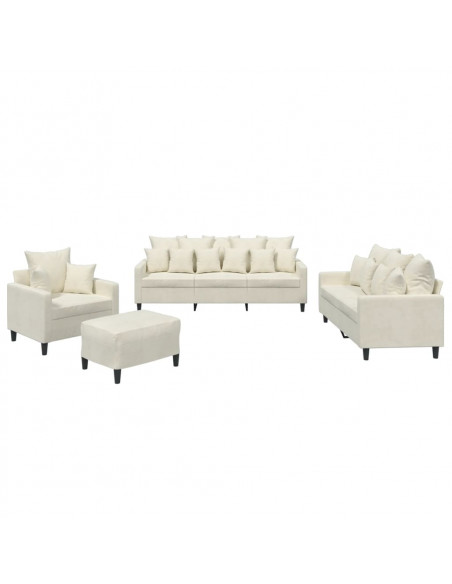 Set di Divani 4 pz con Cuscini Crema in Velluto