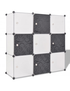 Armadio Salvaspazio a Cubo con 9 Scomparti Bianco e Nero
