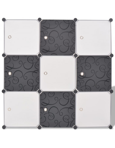 Armadio Salvaspazio a Cubo con 9 Scomparti Bianco e Nero