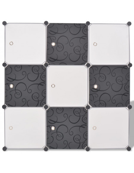 Armadio Salvaspazio a Cubo con 9 Scomparti Bianco e Nero