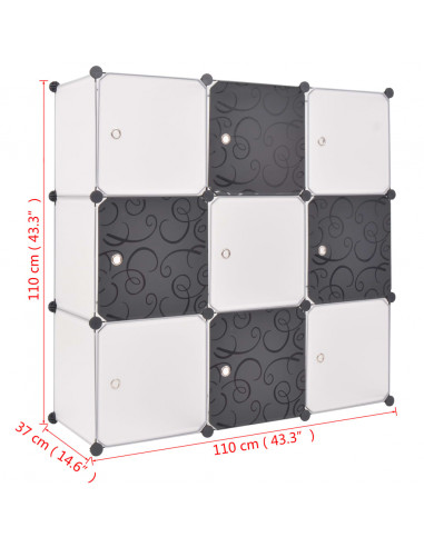 Armadio Salvaspazio a Cubo con 9 Scomparti Bianco e Nero