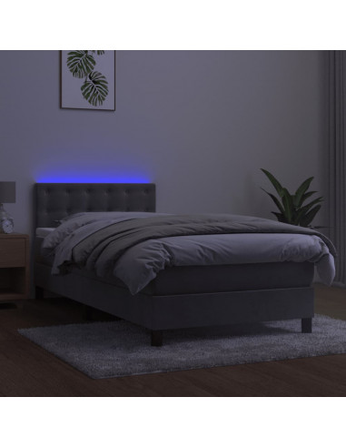 Letto a Molle Materasso e LED Grigio Chiaro 80x200 cm Velluto