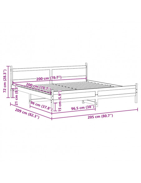 Giroletto senza Materasso Bianco 200x200 cm Legno Massello Pino