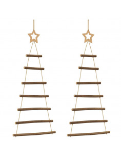 Alberi di Natale Sospesi con Stelle 2 pz 42x90 cm Ramo Naturale