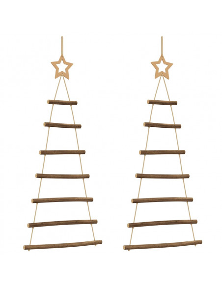 Alberi di Natale Sospesi con Stelle 2 pz 42x90 cm Ramo Naturale