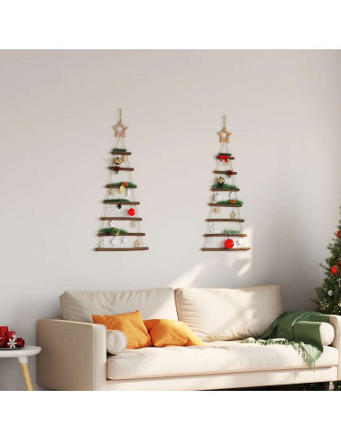 Alberi di Natale Sospesi con Stelle 2 pz 42x90 cm Ramo Naturale