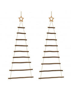Alberi di Natale Sospesi con Stelle 2 pz 55x120cm Ramo Naturale