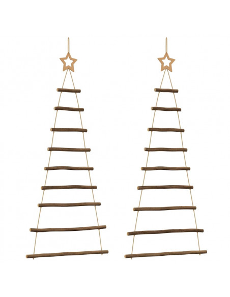 Alberi di Natale Sospesi con Stelle 2 pz 55x120cm Ramo Naturale
